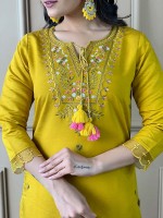 Yellow Chanderi Readymade Kurti